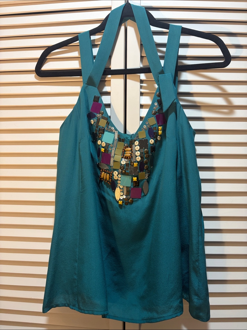 Nanette Lepore Teal Embellished Halter Camisole